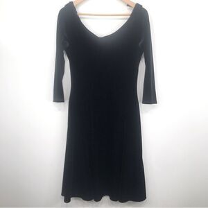 Boston Proper Black Velvet Classic Fit and Flare Holiday Black Tie Dress